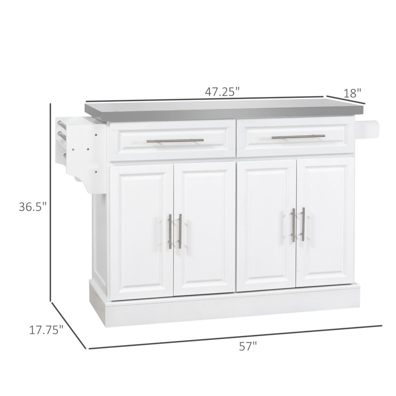 White Stainless Steel Top Kitchen Cart with Storage and Racks