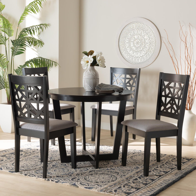 Shaundrel 4 - Person Pedestal Dining Set, Gray/Dark Brown