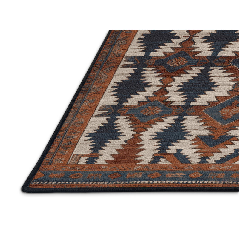 Tapis turc noir lavable à la machine, Rond 3 pi