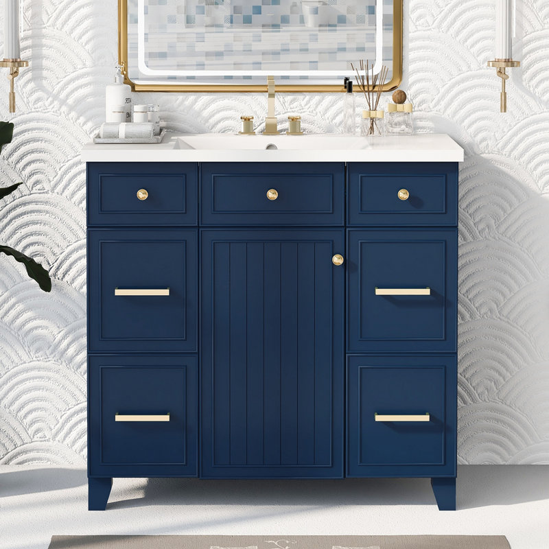 Ensemble de meuble-lavabo avec lavabo 36 po 36 po, Bleu marine