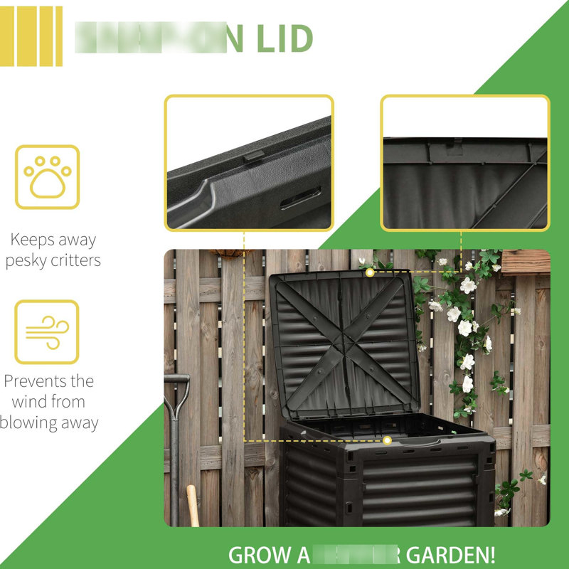 Gobelet à compost 80 gallons - Transformation de la matière organique Aération efficace et simple Assemblage simple, bac de compostage jaune pour jardin 6 à 12 semaines Traitement facile