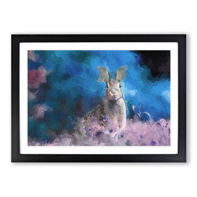 Curious Hare in Abstract - Picture Frame Painting Print on MDF, 27cm H x 36cm W x 2cm D, Black Framed