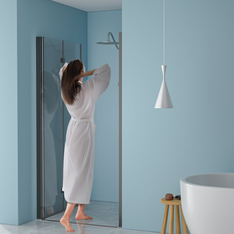 Porte de douche bi en verre trempé l 32 po x H 72 po, noir mat, supports polyvalents
