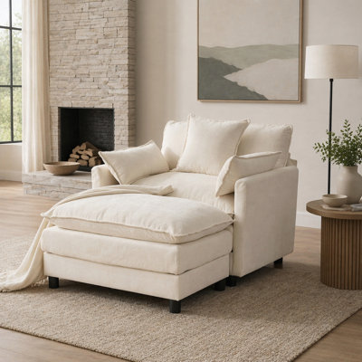 Accent Chair with Ottoman and Chenille Upholstery