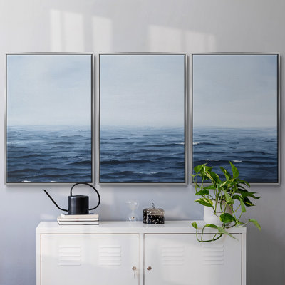 Grayscale Seascape IV - 3 pièces, reproduction sur toile flottante