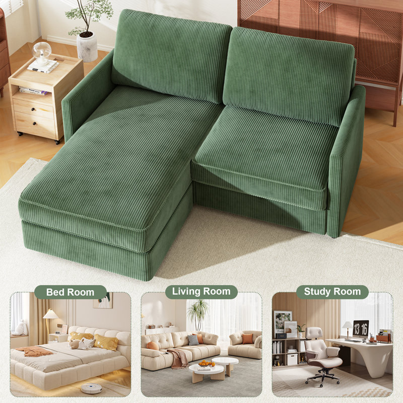 Modern Corduroy 2 Seater Sofa with Ottoman | Wayfair