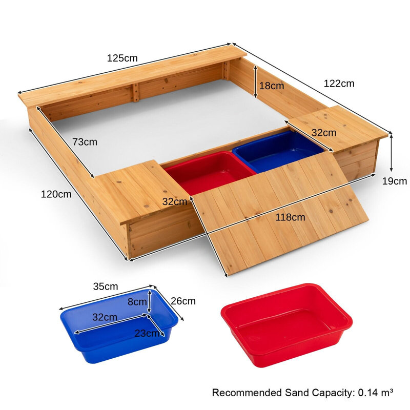Alpen Home Lazro 122cm x 19cm Wood Rectangle Sandbox with Cover