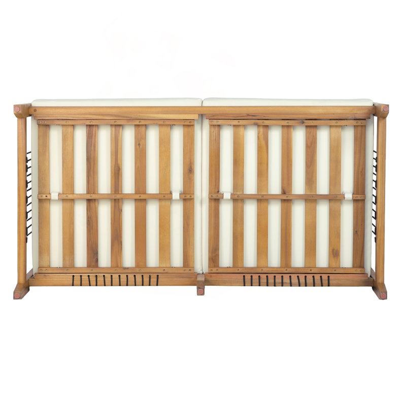 Outdoor Acacia Wood Loveseat with Handwoven Rope and Removable Cushions