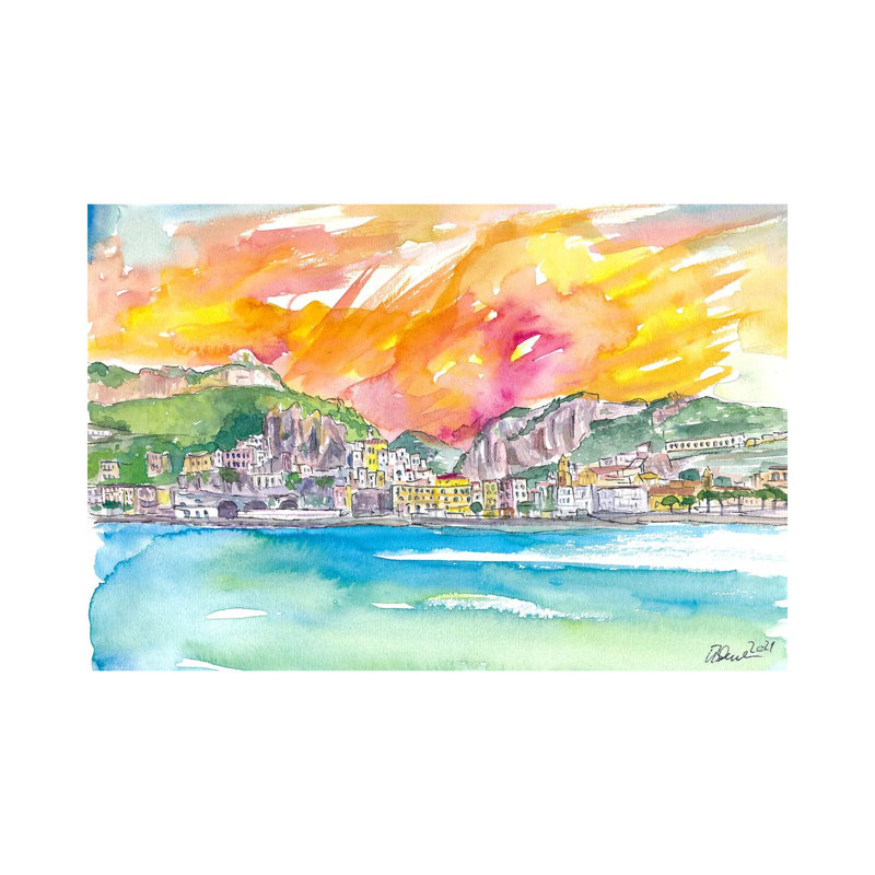 Amore Amalfi Incredible Unforgettable View In Golden Sunlight by Markus & Martina Bleichner - Wrapped Canvas Gallery-Wrapped Canvas Giclée
