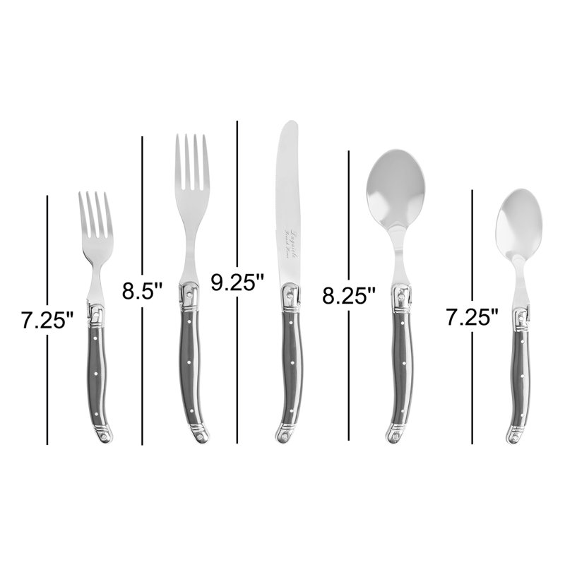 French Home Laguiole 20 Piece Stainless Steel Flatware Set, Service for 4, Pewter