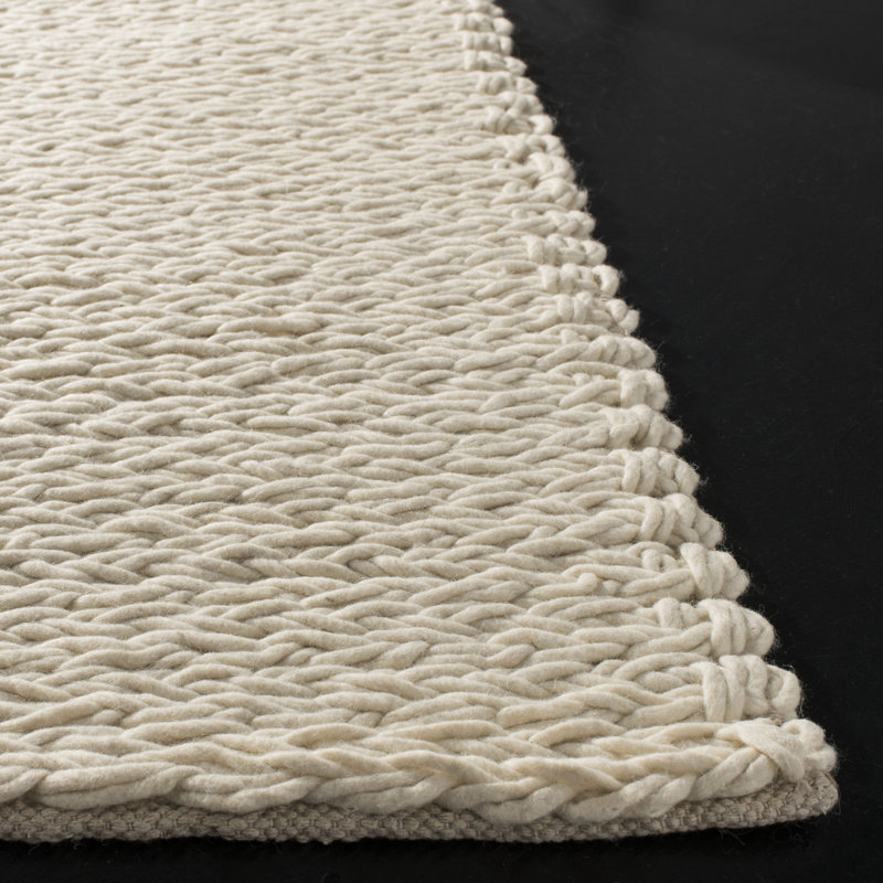Handmade Ivory Braided Wool 6' Square Area Rug