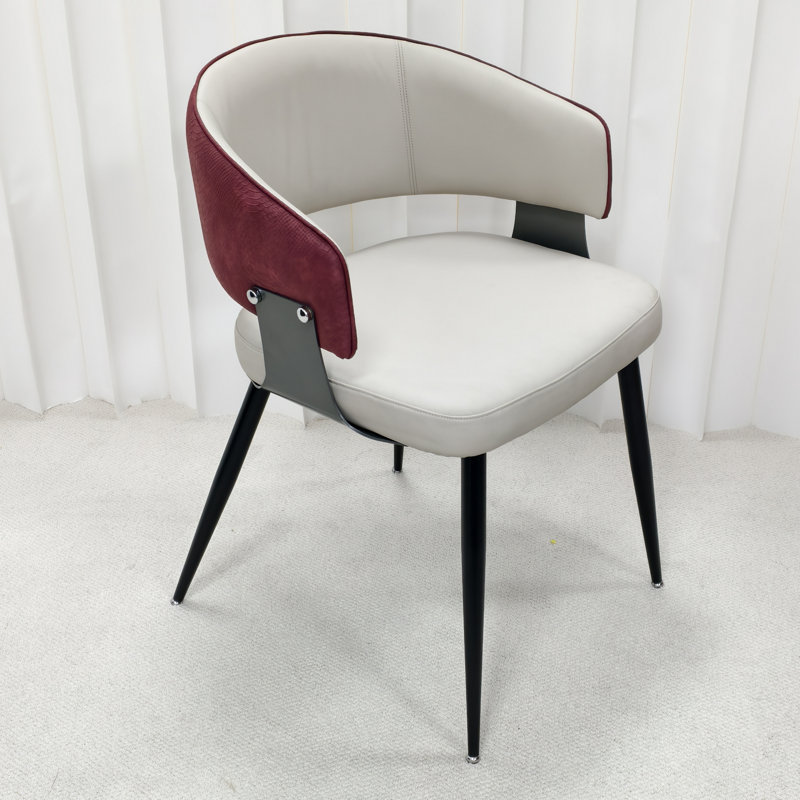 Leather Dining Chairs Upholstered Soft Padded Seat Side Chairs Armchairs For Kitchen Dining Living Room, Burgundy Red/Cream