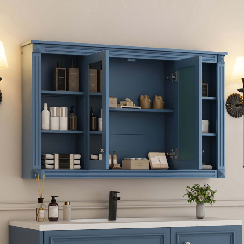 47 Inch Bathroom Mirror Cabinet With Storage, Blue