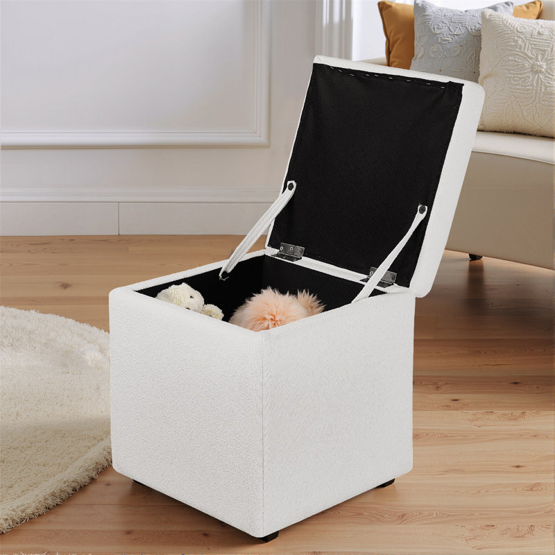 Repose-pieds carré avec rangement, couvercle et repose-pieds en lin, Blanc