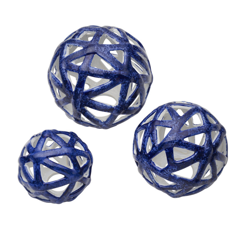 Glossy Dark Blue Ceramic Decorative Spheres Set