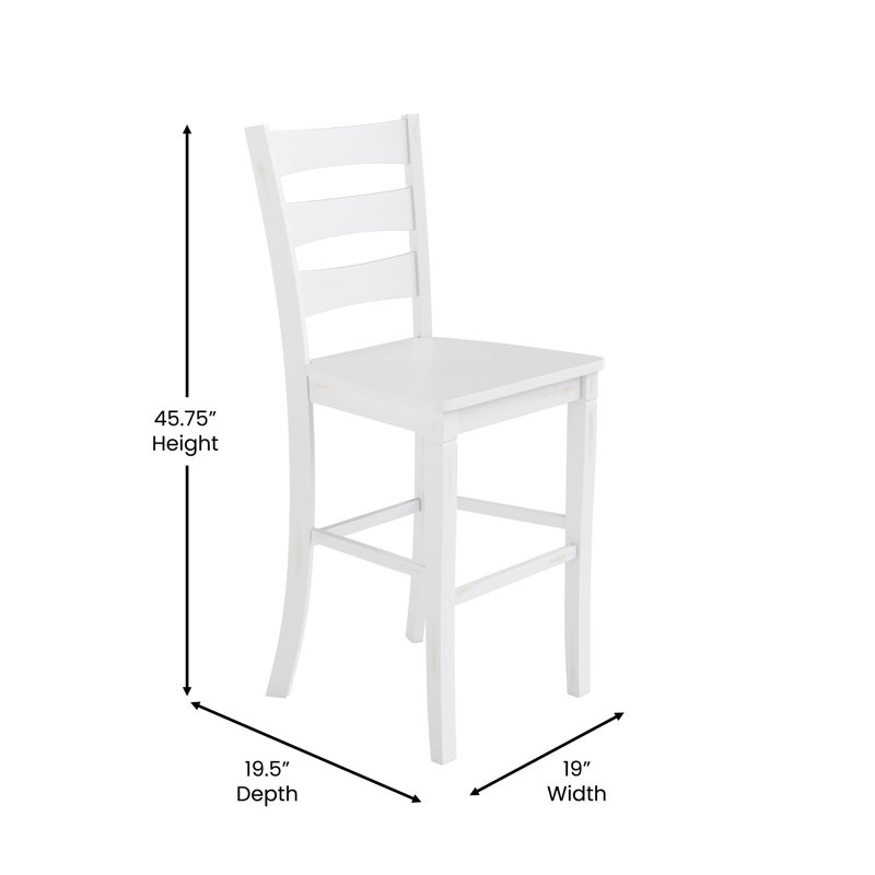 Commercial Grade Wooden Classic Ladderback Counter Height Barstool with Seat, White Wash, Bar Stool (29" Seat Height)