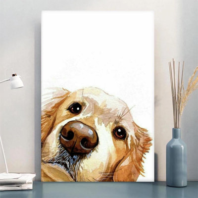Gros plan d'un Golden Retriever - Impression d'art mural sur toile tendue sur châssis, 91 cm (H) x 61 cm (L), prête à être accrochée dans le salon