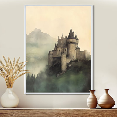Castle Beyond the Mist - Medieval Landscape Framed Canvas Wall Art