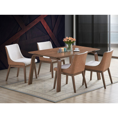 Contemporary 5pc Dining With Brown And Walnut Finish, Rectangular Table 4 Wingback Side Chairs For Social Chairs, Modern Design, Tone