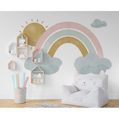 Watercolor Rainbow Sun Wall Decal, Nursery Wall Decal, Kids Room Wall Decals, Baby Shower Decor, Baby Boy Gift, Rainbow Decal For Kids 211LU