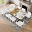 Ensemble de table de salle à manger moderne carré 9 pièces en faux marbre et bois blanc