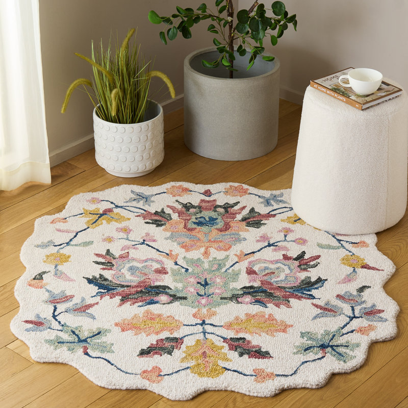Jardin Hand Tufted Wool; Cotton Floral Indoor Rug, Square 4'
