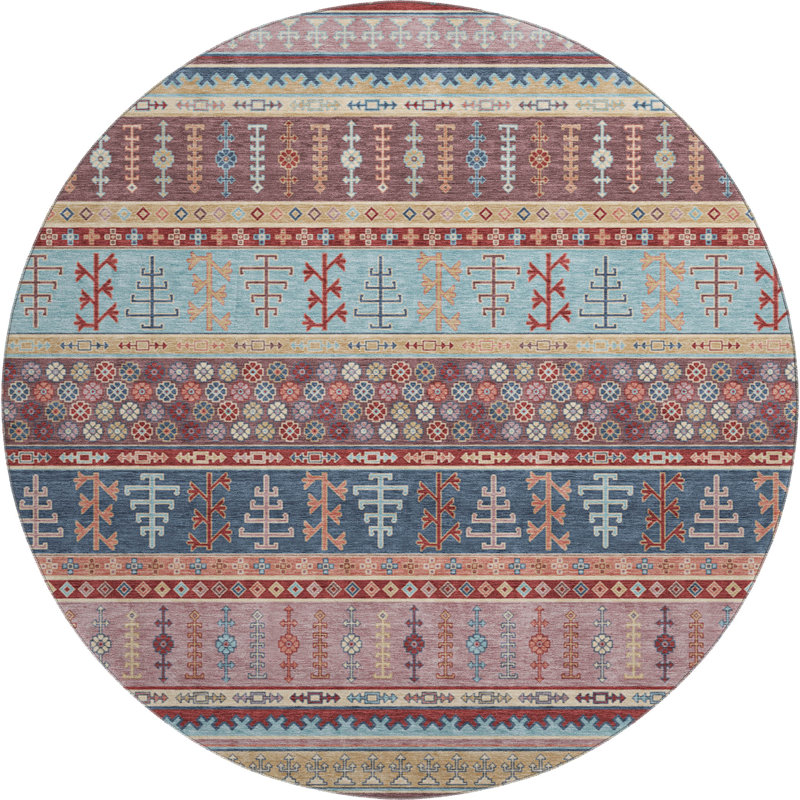 Premium Machine Washable Mayfield AMF2160 Striped Rug, Red, Round 8'