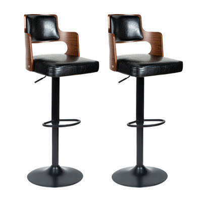 Ensemble de 2 tabourets de bar pivotants, tabourets de bar rembourrés en cuir de polyuréthane avec dossier et repose-pieds, hauteur de siège réglable de 24,5 à 33,5 po, chaises de bar à hauteur de comptoir pour îlot de cuisine
