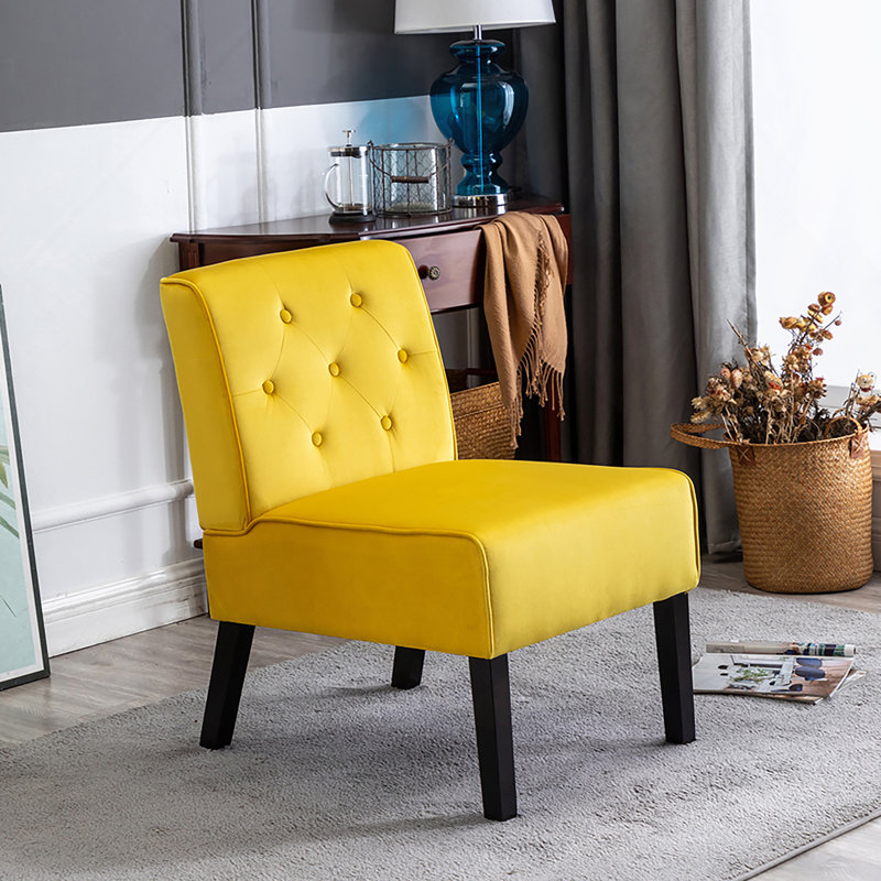 Fauteuil d'appoint sans accoudoirs à motif capitonné avec tissu en velours et coussin en mousse haute densité, idéal pour divers espaces de vie