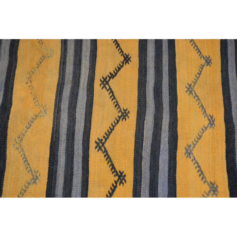 Tapis de porte kilim turc tissé à la main en zigzag jaune pour un décor de style bohémien