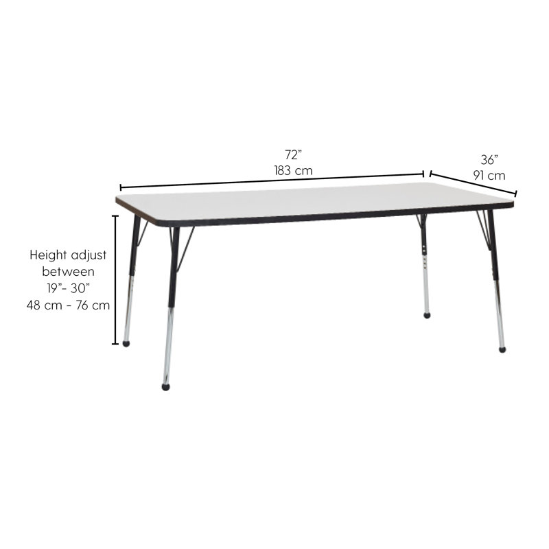 Table d'activités rectangulaire, 36" x 72", Roulement à bille standard, Tableau blanc / noir