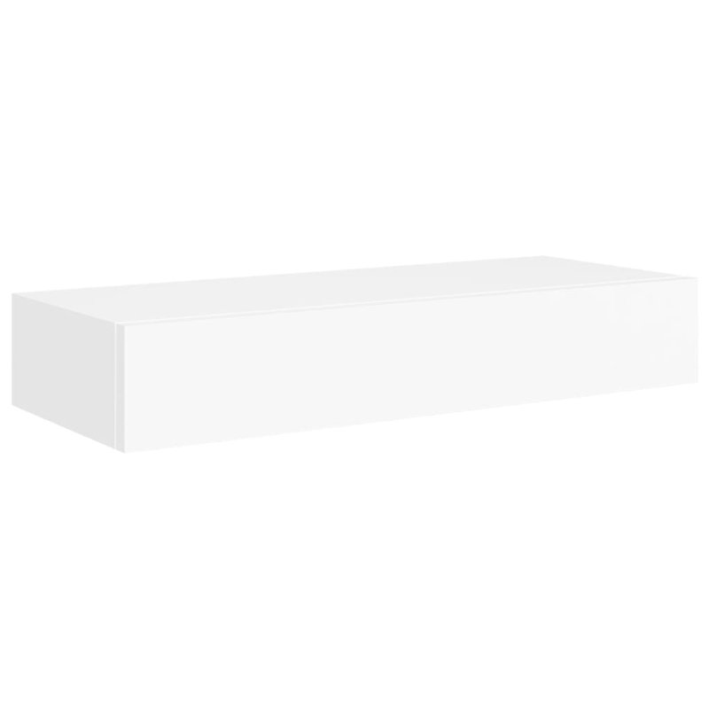 Azariana Floating Shelf with Drawer, 10cm H x 60cm W x 23.5cm D, White