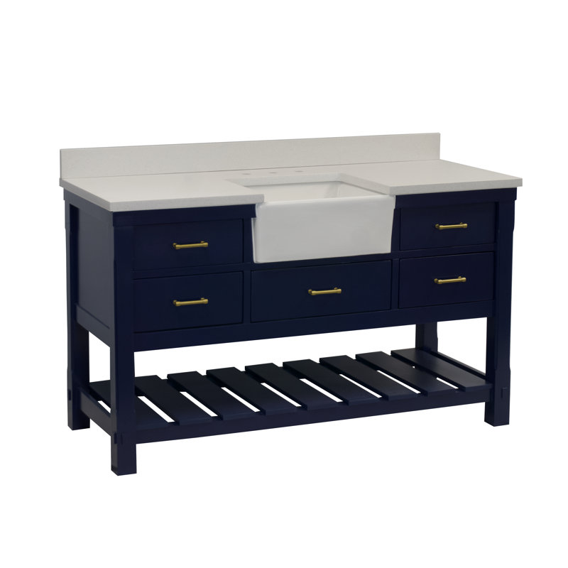 Hitton 60'' Single Bathroom Vanity with Top, Quartz, Royal Blue