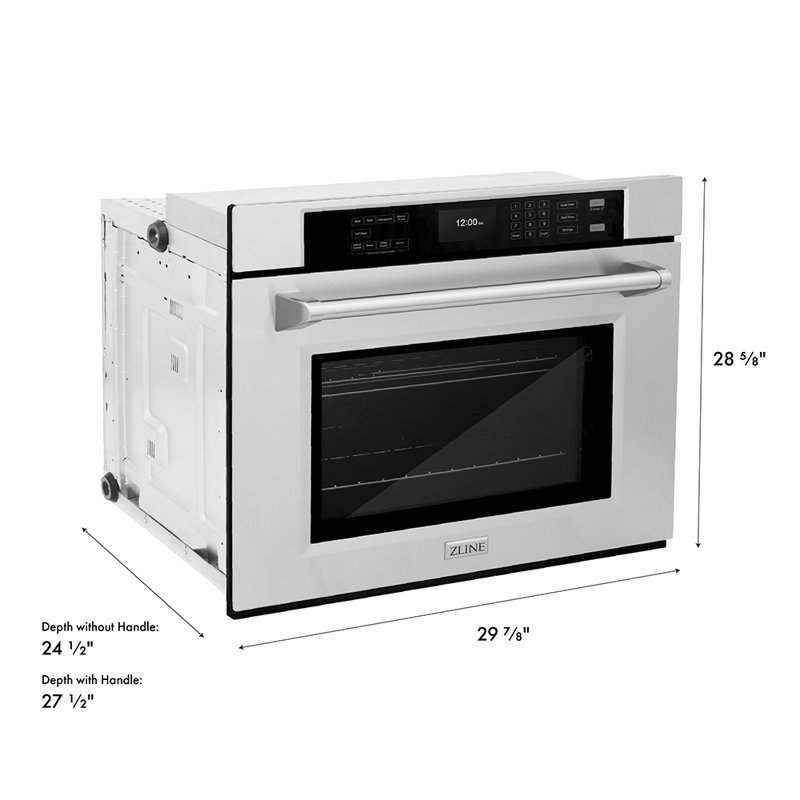ZLINE 30 in. True Convection Single Wall Oven w/ Air Fry and Self Clean, Stainless Steel, Stainless Steel