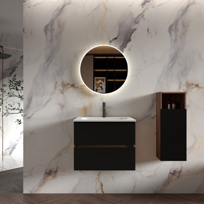 Caryll Wall Mounted Single Bathroom Vanity with Ceramic Sink, Modern Storage Cabinet with DTC Soft-Close Hinges, for Bathroom, Apartment & Hotel Style