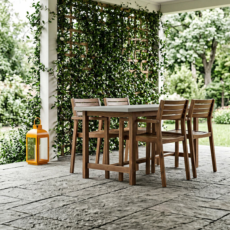 Ensemble repas d'extérieur 5 pièces en bois brun moyen avec chaises en bois d'acacia 4 pièces et table rectangulaire à plateau gris