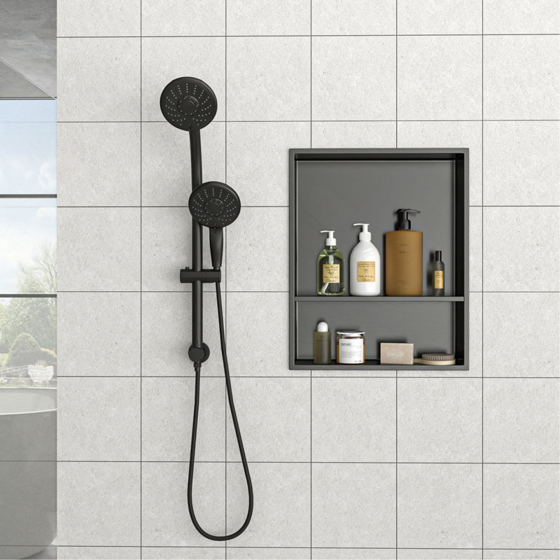 Stainless Steel Shower Niche Double Shelf, Gunmetal Black, Gunmetal Black