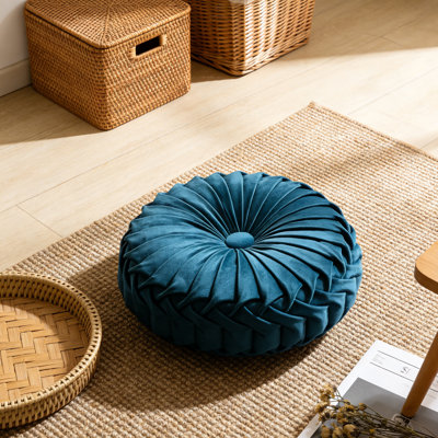 Coussin rond en velours citrouille - Coussin de sol décoratif de 13 po avec motif plissé fabriqué à la main