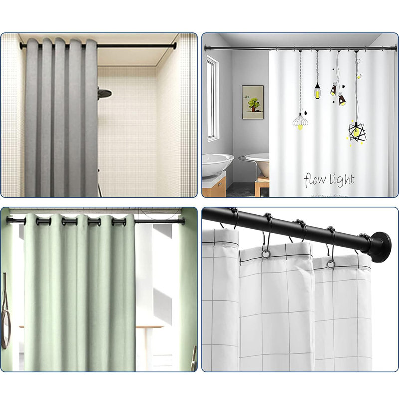Adjustable Matte Black Stainless Steel Tension Shower Curtain Rod