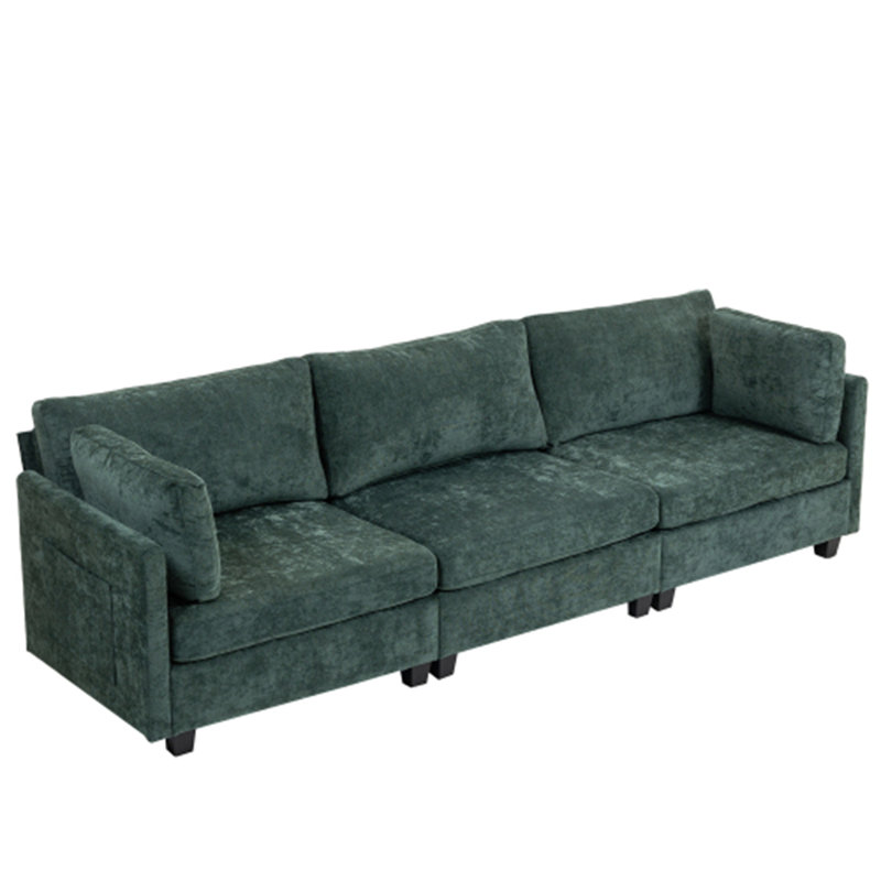 3-Seater Chenille Deep Sofa, Dark Green Fabric