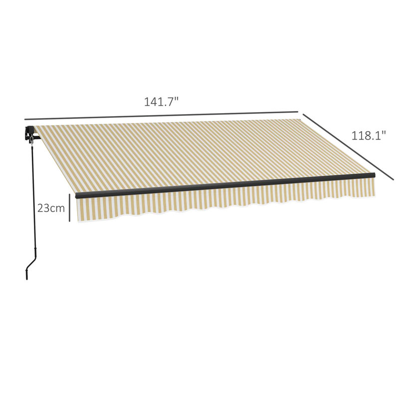 Outsunny Retractable Awning, Patio Awning Sunshade Shelter with Manual Crank Handle, 280gsm UV Resistant Fabric and Aluminum Frame for Deck, Balcony, Yard
