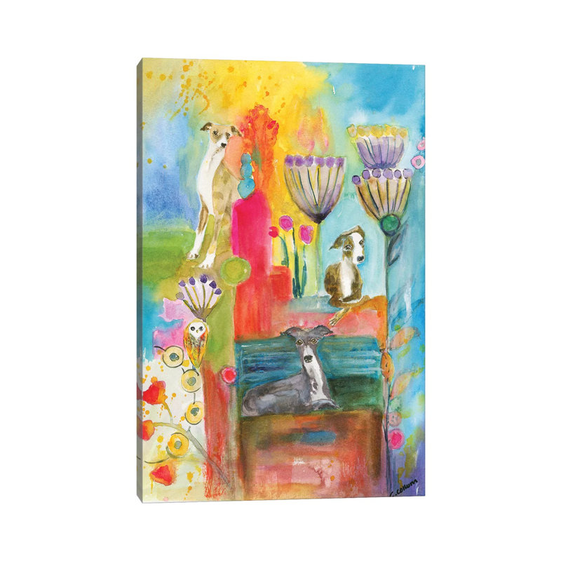 Whimsical Greyhounds by Connie Collum - Painting on Canvas, 45.72cm H x 30.48cm W x 1.91cm D, Wrapped Canvas