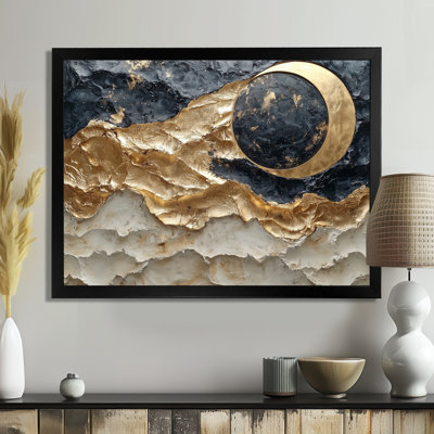 Golden Eclipse on Marble Dancing Waves I - Abstract Realism, art mural