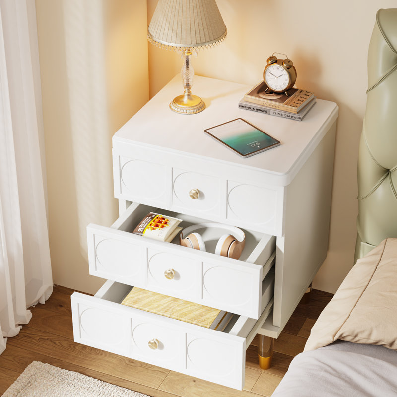3-Drawer Modern Nightstands with Acrylic Legs, White, Set of 2