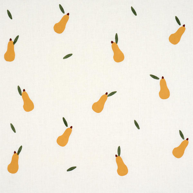 Tissu imprimé Schumacher X Caroline Z Hurley, Vert / ocre / blanc