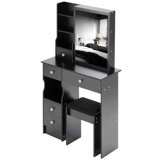 Small Size Left Drawer Desktop Vanity Table + Cushioned Stool, Extra Large Sliding Mirror, Multi Layer, High Capacity Storage Fashionable Dresser, Suitable For Small Space, EPA,GCC,UL Certificate