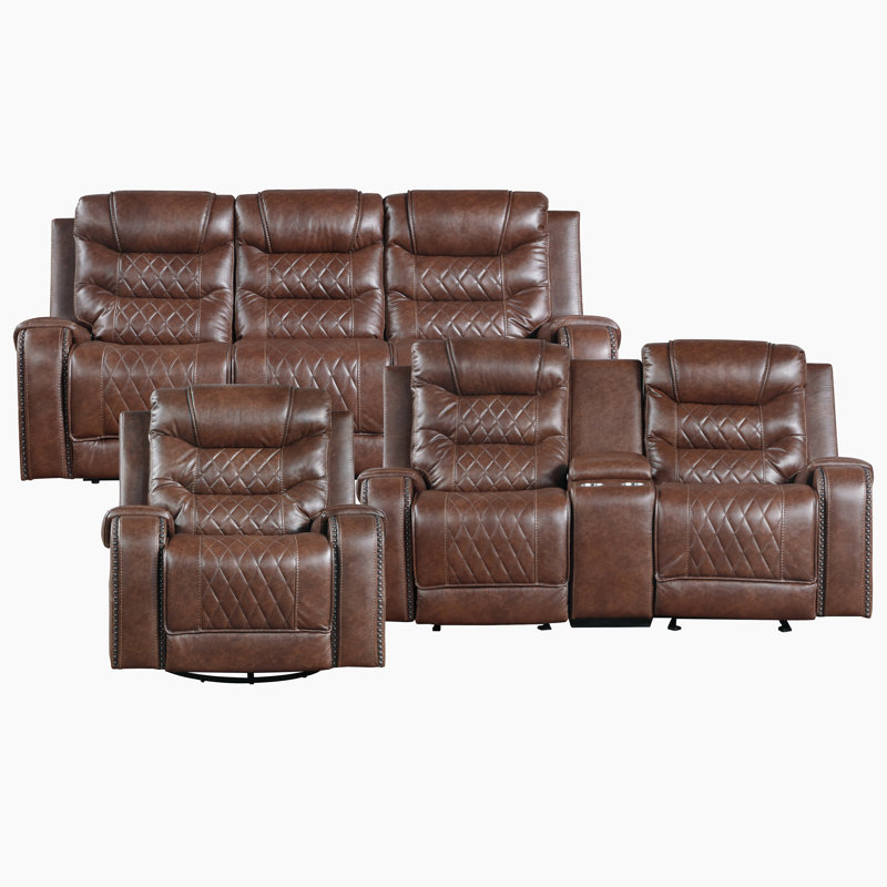 Ensemble de salon inclinable 3 pièces Denby, Similicuir brun