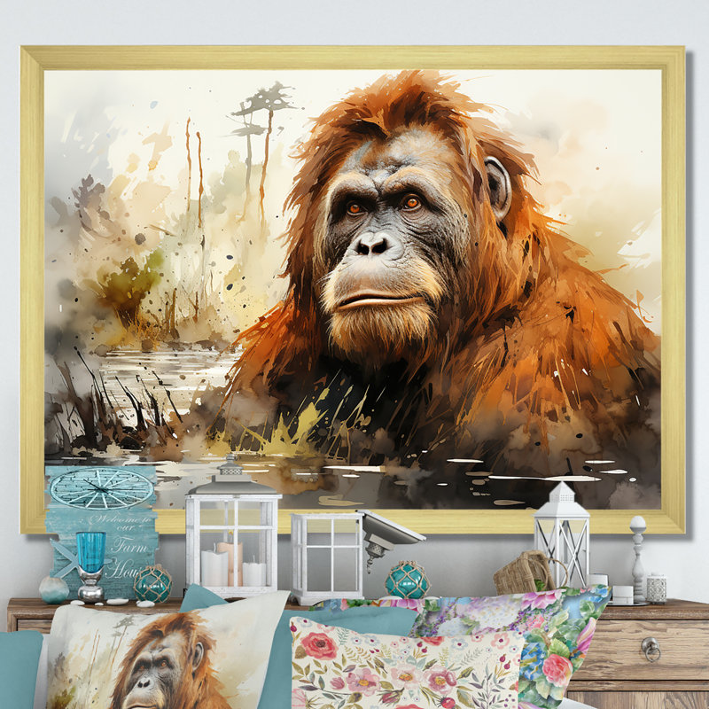 Orang-outan brun dans la forêt tropicale II sur toile, Cadre doré simple, H 12 po x l 20 po x P 1 po