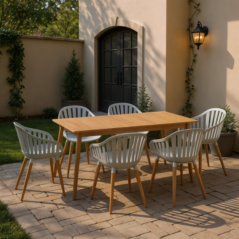 Dugas 7Pc Outdoor Patio FSC Wood Dining Set