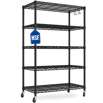 Étagère grillagée robuste à 5 niveaux certifiée NSF: l 36 po x P 16 po x H 76 po - support réglable avec roues verrouillables